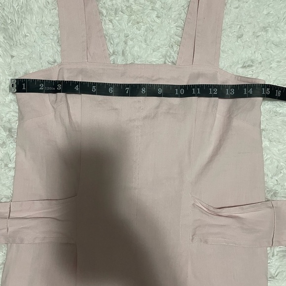 Vince |  Linen-Blend Square Neck Midi in Blush Pink 2 - Picture 13 of 15
